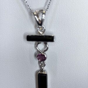 Elegant Sterling Silver green and pink tourmaline necklace .  Beautiful design